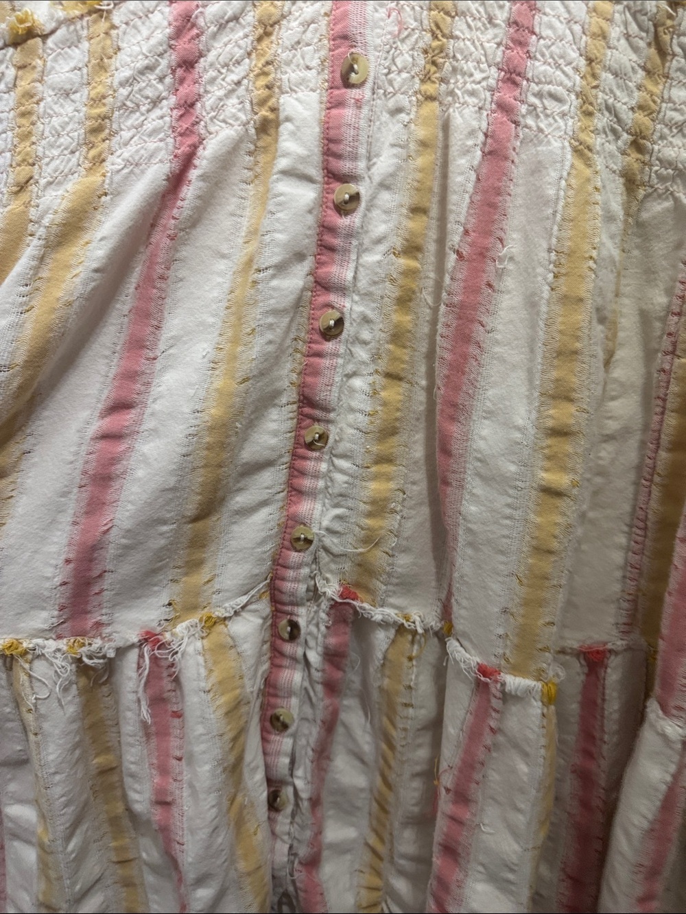 Free People Cream Dress with Pink & Yellow Stripes M Do it again mini boho - Picture 4 of 15